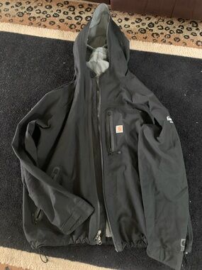 Carhartt Black Hooded Rain Jacket with Logo Patch